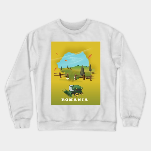 Romania Map Travel poster Crewneck Sweatshirt by nickemporium1